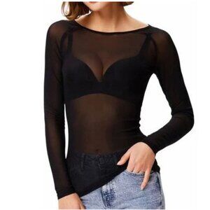 COMFY See Through Long Sleeve Tee Size-1X Black Polyester